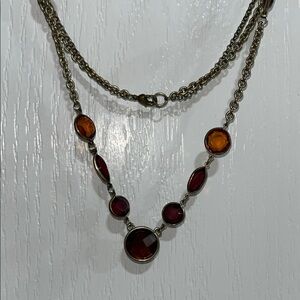 Gold and Red Necklace with Organic Shapes and Translucent Stones